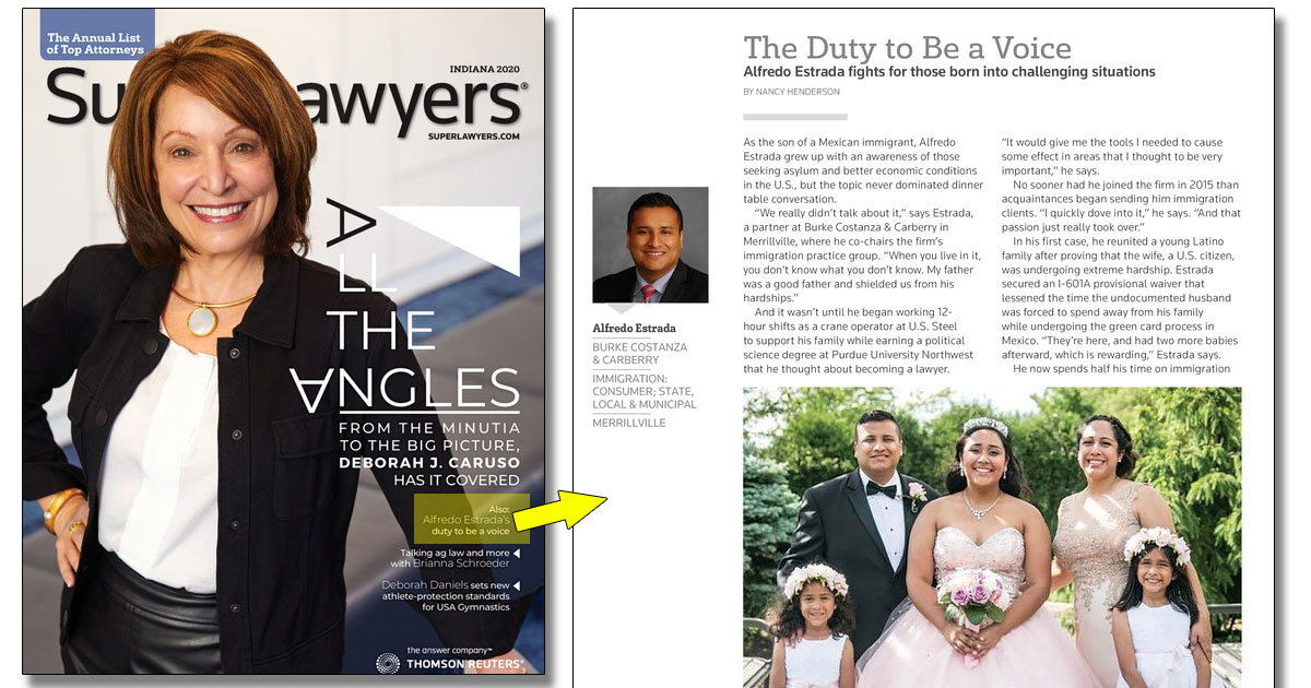 The Duty to Be a Voice – Alfredo Estrada Featured in Indiana 2020 Super Lawyers Magazine ®